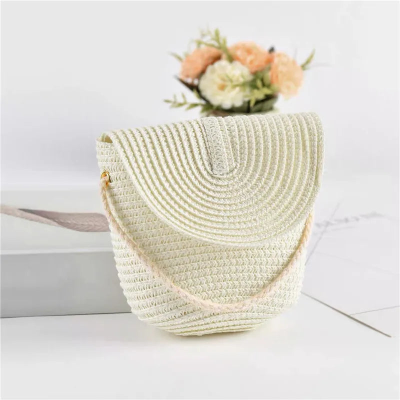 Half Moon Rattan Crossbody Bag - Handmade Woven Straw Beach Bag for Women