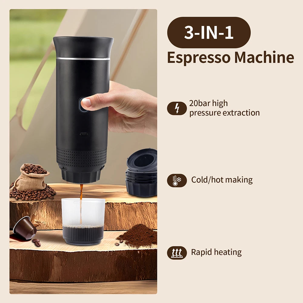 Portable Wireless Espresso Coffee Maker - 3-in-1 Travel Car Home Camping - ZOOMNSTORE