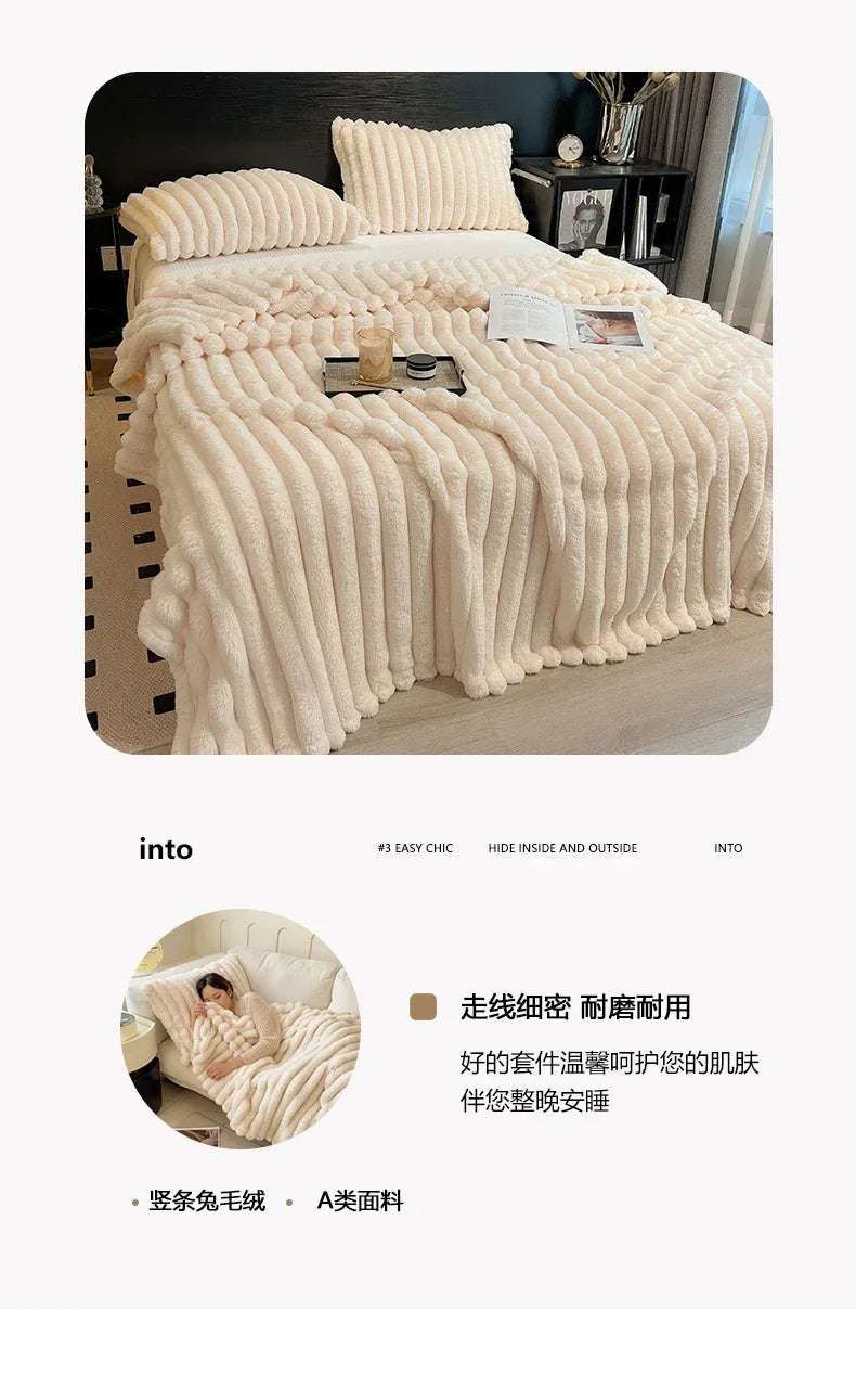 Artificial Rabbit Plush Blanket - Soft Coral Fleece Throw for Bed Sofa - ZOOMNSTORE