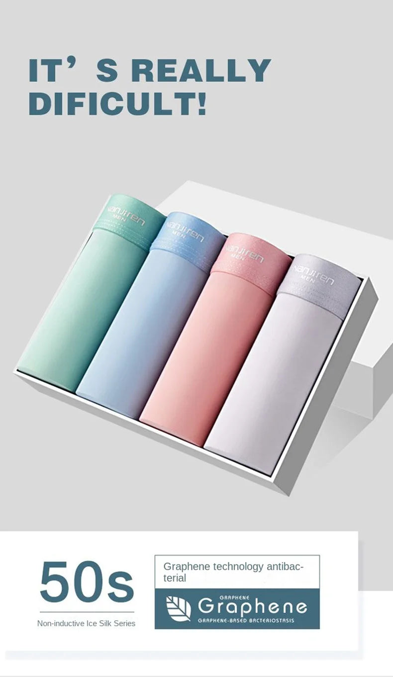 Mens Ice Silk Boxer Shorts - Breathable Cool Underwear Sexy Thin Lingerie Sizes L-6XL 4pcs Set