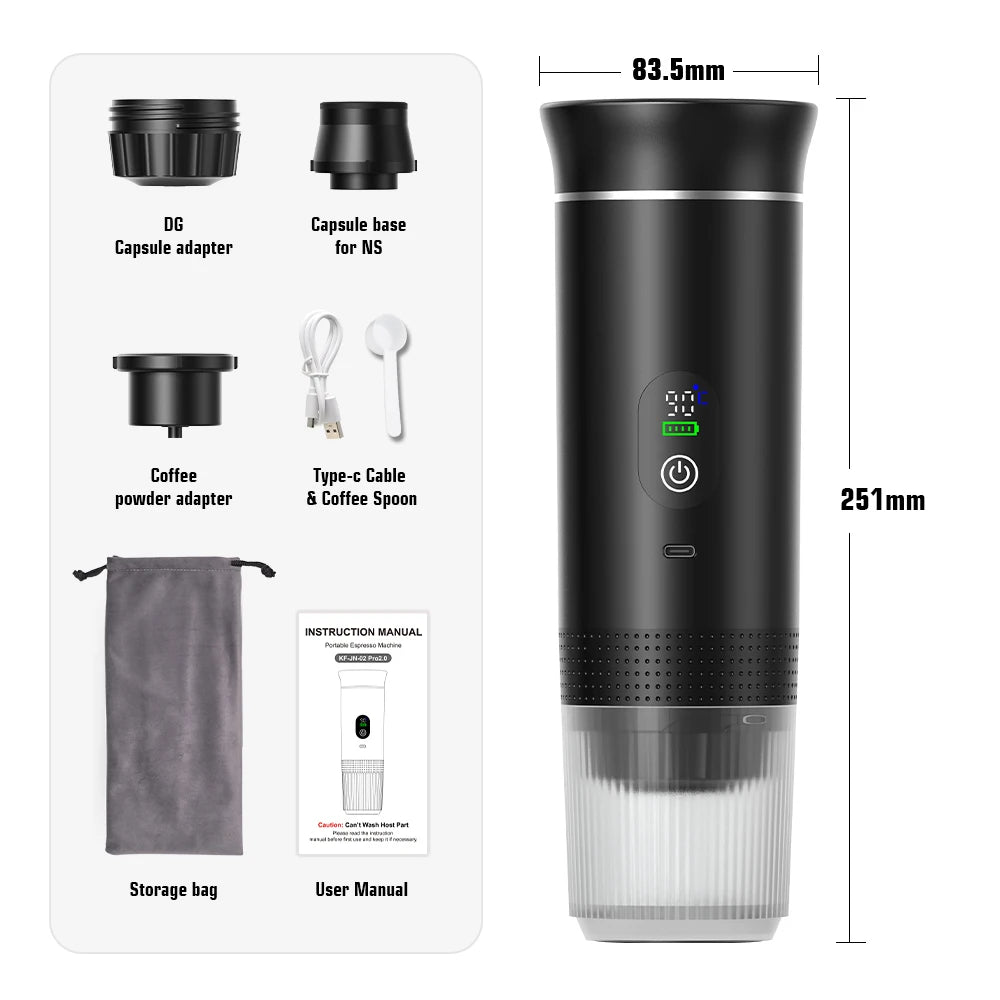 Portable Wireless Espresso Coffee Maker - 3-in-1 Travel Machine for Car Camping - ZOOMNSTORE