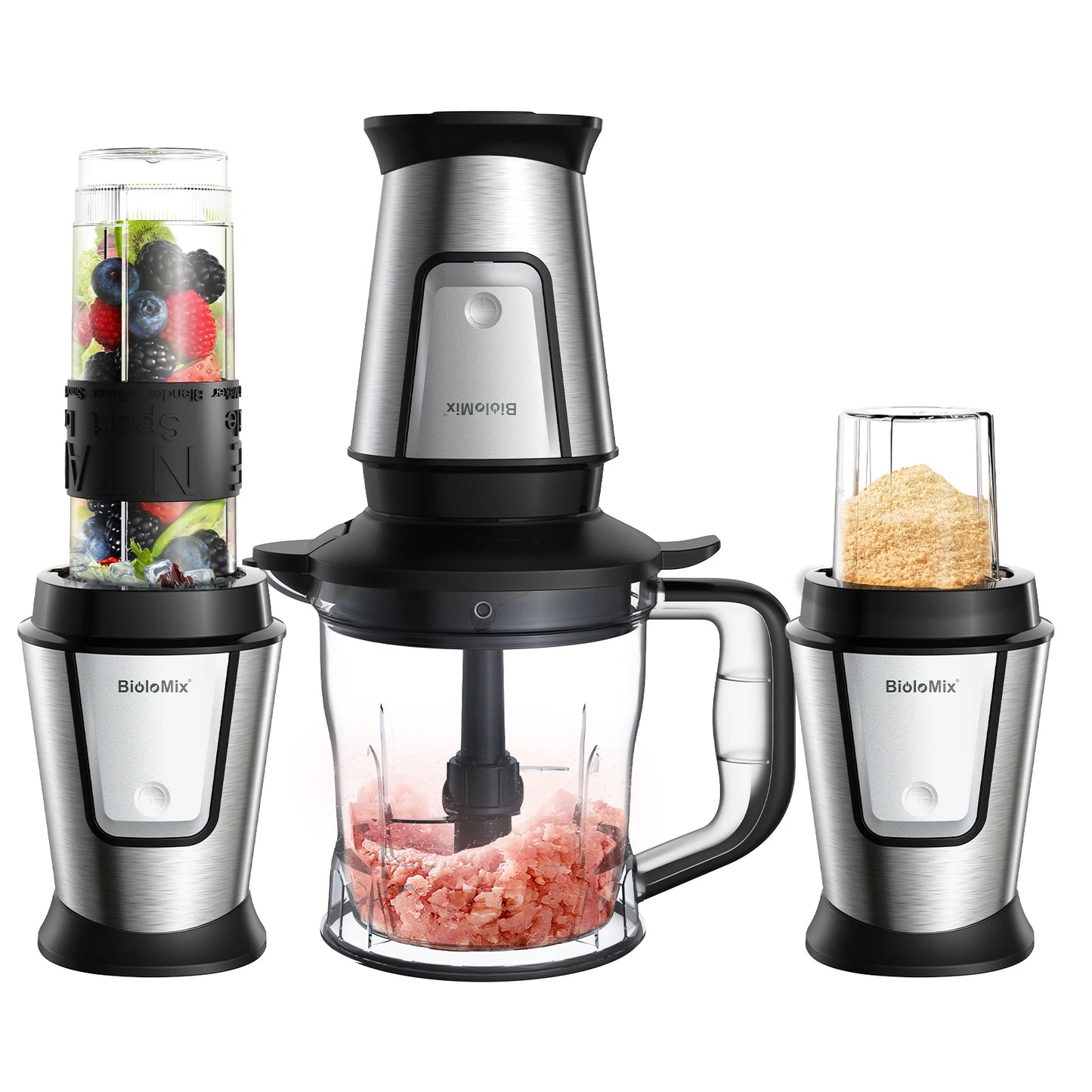 3-in-1 Food Processor - 700W Portable Juicer Blender Chopper