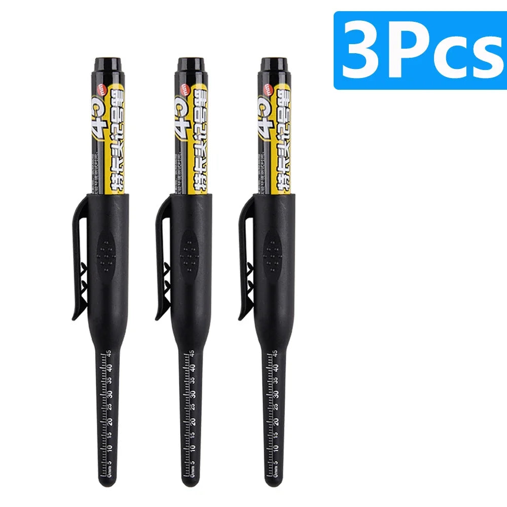 Multi-Purpose 45mm Deep Hole Marker Pens - Waterproof Long Nib Carpenter Pens for Woodworking and Bathroom Use