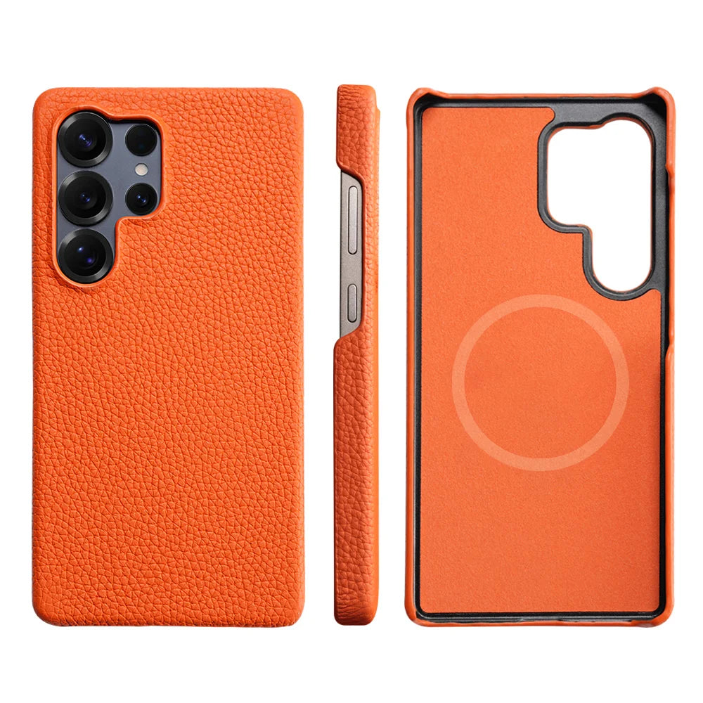 Magsafe Case Samsung - Genuine Cowhide Leather Magnetic Phone Protector for Galaxy S24 Ultra