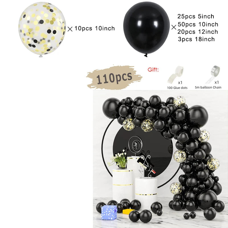 Black and Gold Balloon Garland Arch Kit - Wedding Birthday Party Decorations with Starburst Foil Balloons