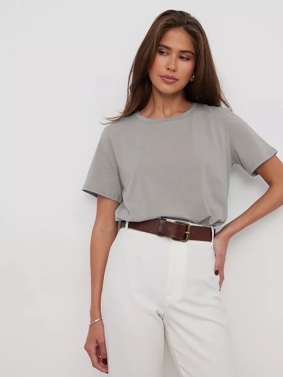 Cotton Summer Womens T-Shirt - Short Sleeve Loose Basic Top