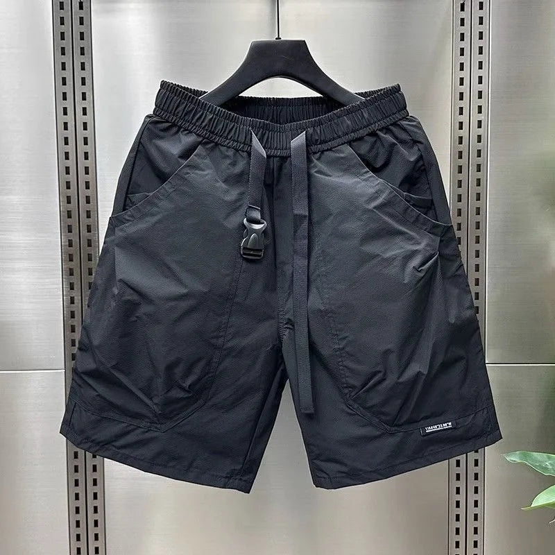2025 Men's Large Pocket Waistband Work Shorts Summer Thin New Loose Straight Half Middle Pants