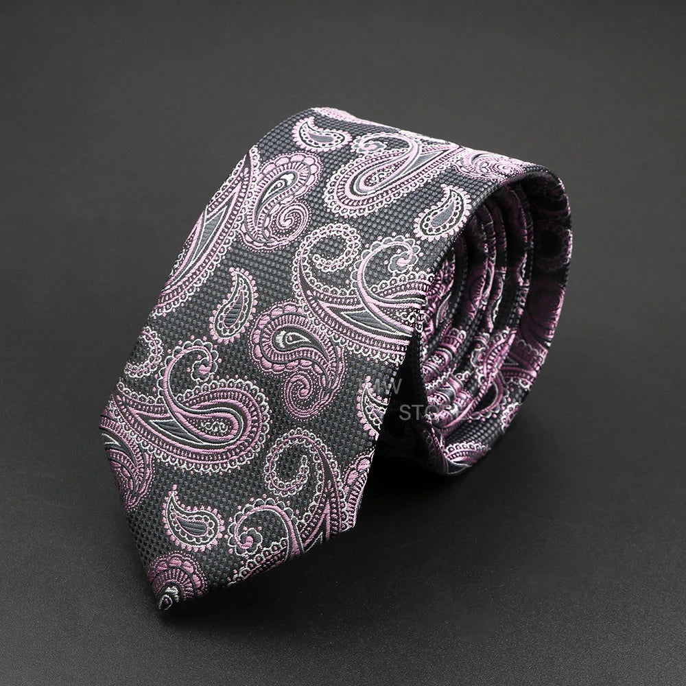 Mens Paisley Necktie - Grey Brown Green Wedding Business Tie