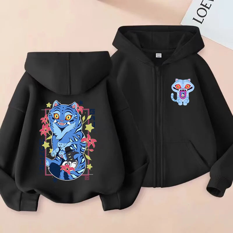 Kids Tiger Hoodie - Kpop Demon Hunters Zip Up Sweatshirt for Boys and Girls - ZOOMNSTORE