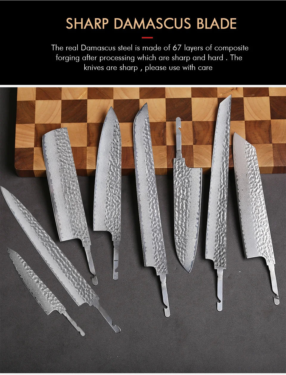 Damascus Steel VG10 Chef Knife Blank - Hand Forged Kitchen Knife Making Tool