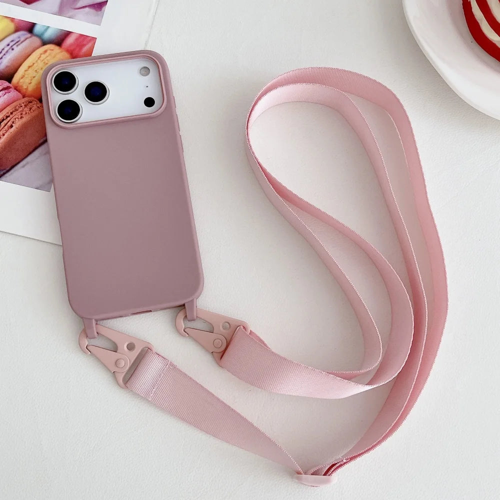 Crossbody Lanyard Case for iPhone 14-17 Pro Max - Shockproof Silicone Strap Cover