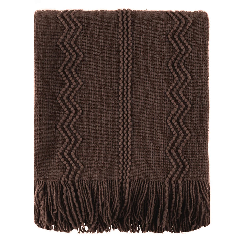 Caramel Knit Throw Blanket - Lightweight Plaid Blanket for Couch and Bed