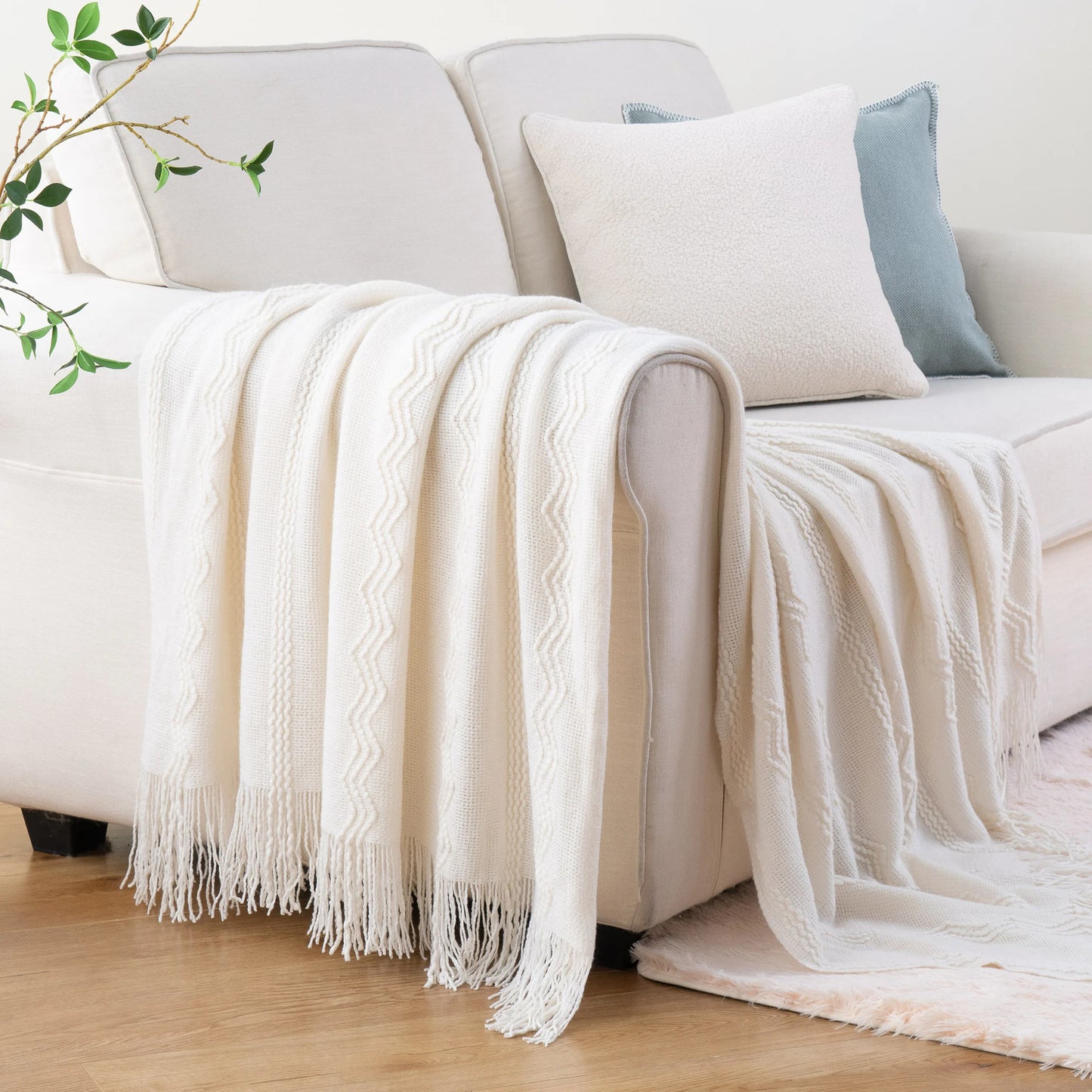 Caramel Knit Throw Blanket - Lightweight Plaid Blanket for Couch and Bed - ZOOMNSTORE