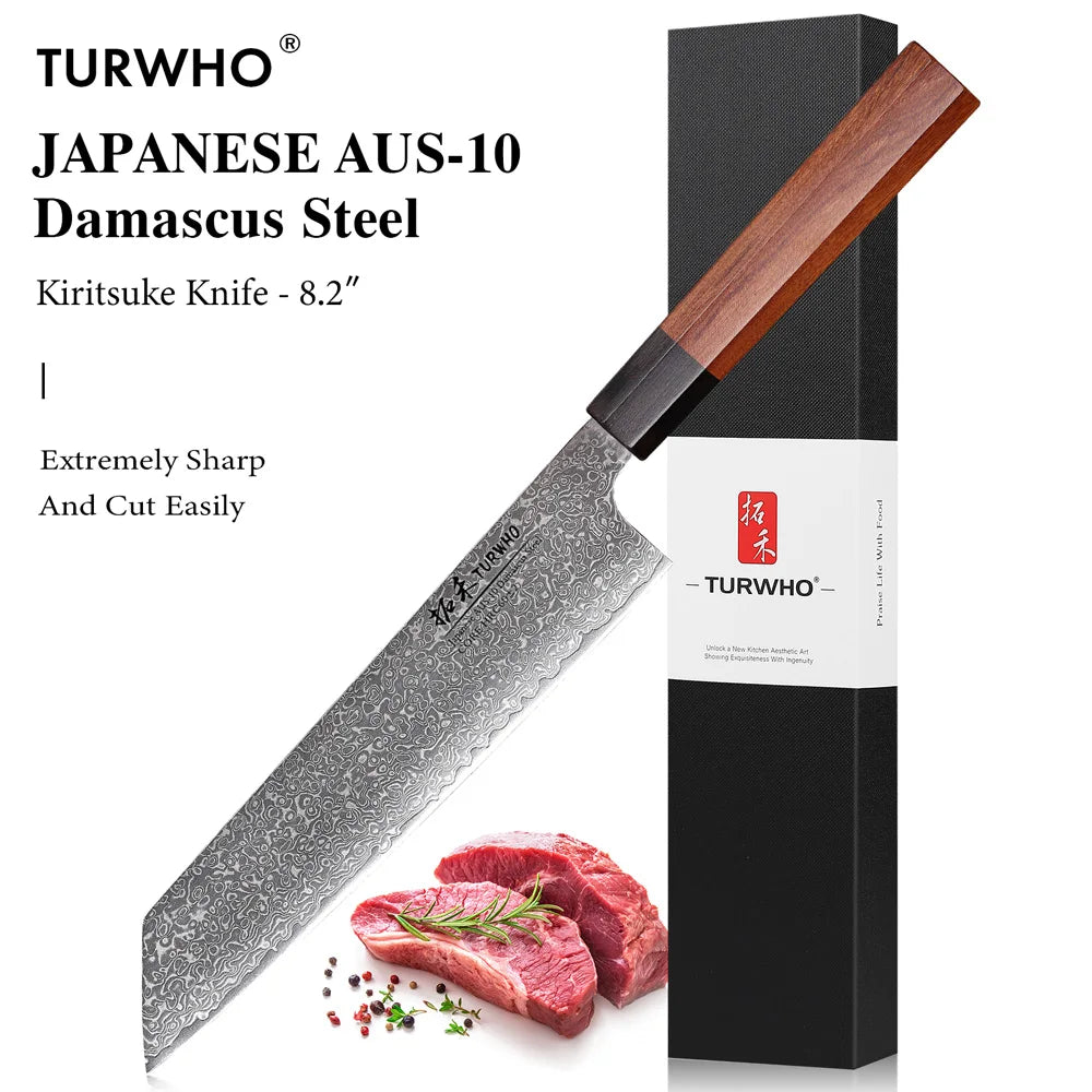 Damascus Steel Japanese Chef Knife - Hand Forged Santoku Sashimi Blade