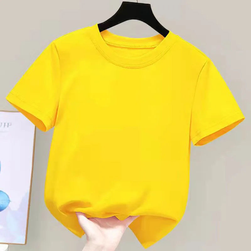 100% Cotton 180Gsm Children's T-Shirt Boys Girls Summer Short-Sleeved Cute Style White Solid Color Top for Kids
