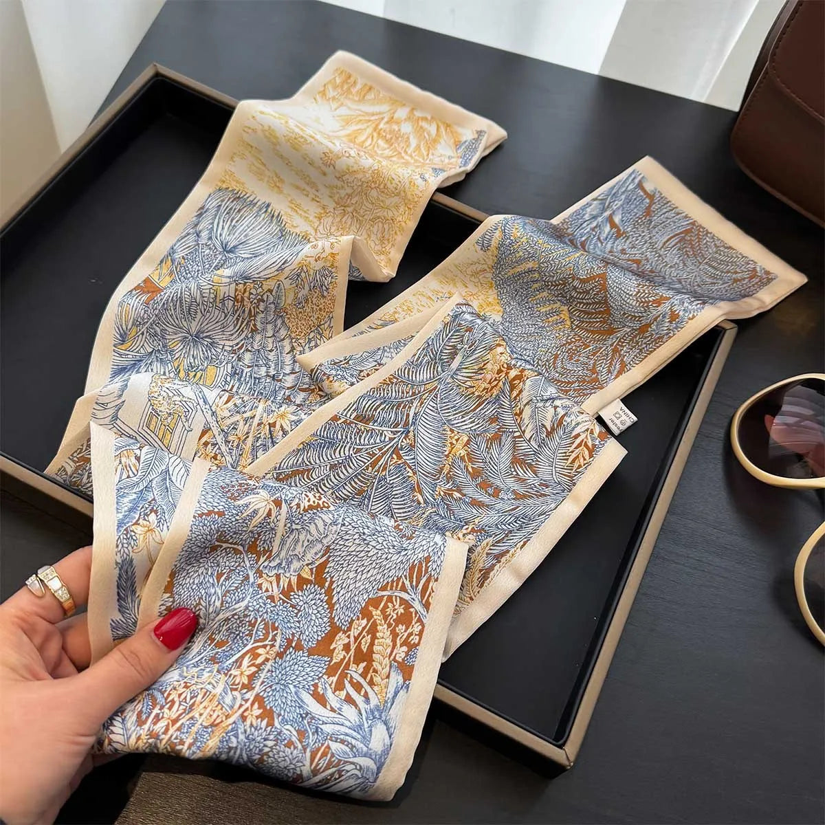 Floral Silk Scarf - Long Ribbon Neck Tie Headband for Women