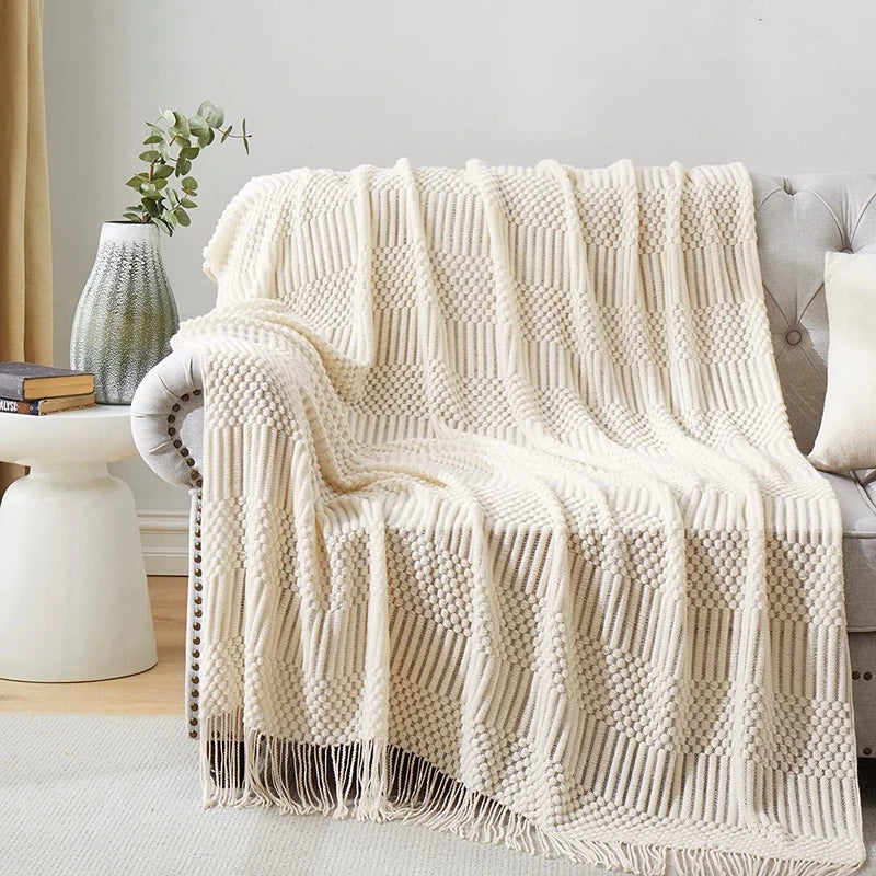 Green Oversized Knitted Throw Blanket - Soft Textured Decorative Couch Blanket - ZOOMNSTORE