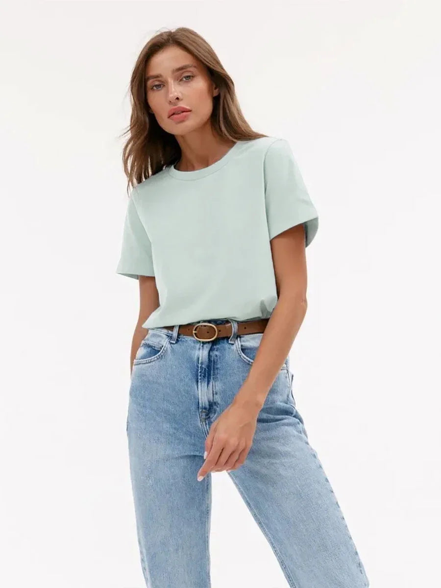Cotton Womens T-Shirt - Summer Short Sleeve Loose Basic Top