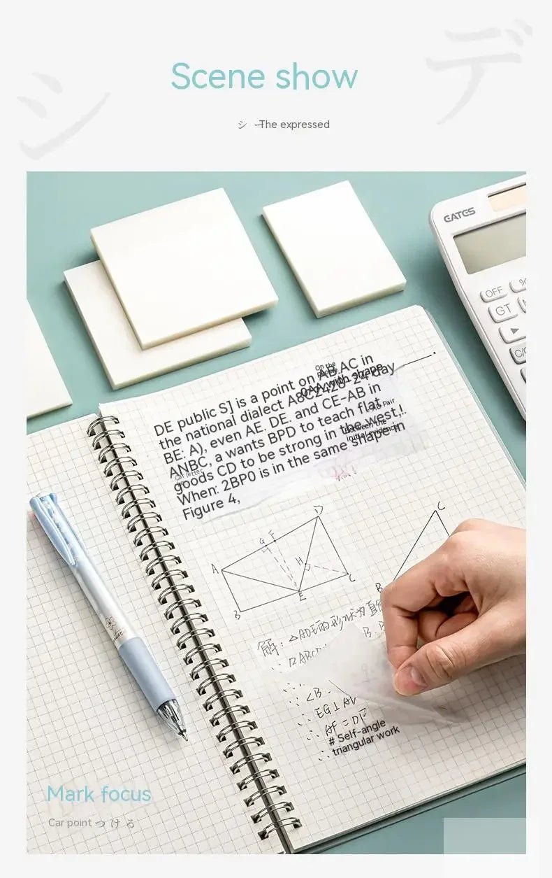 Transparent Waterproof Sticky Notes - 200 Sheets Fluorescent Notepad for School Office