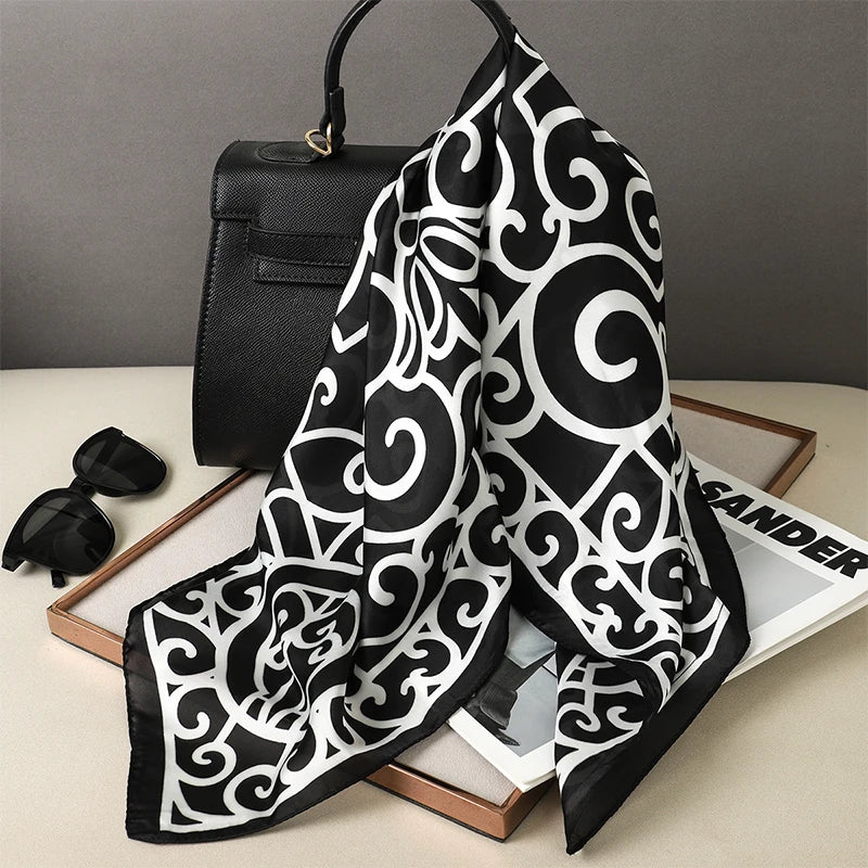 Luxury Silk Plaid Scarf - Soft Satin Neck Hair Tie for Women Foulard Hijab 2021