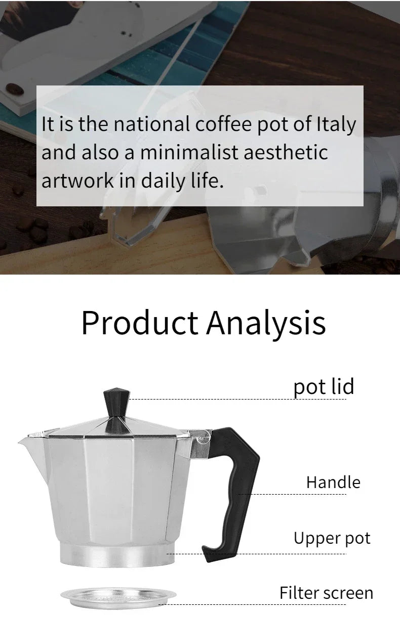 Italian Mocha Coffee Pot - Portable Aluminum Octagonal Coffee Tea Maker - ZOOMNSTORE