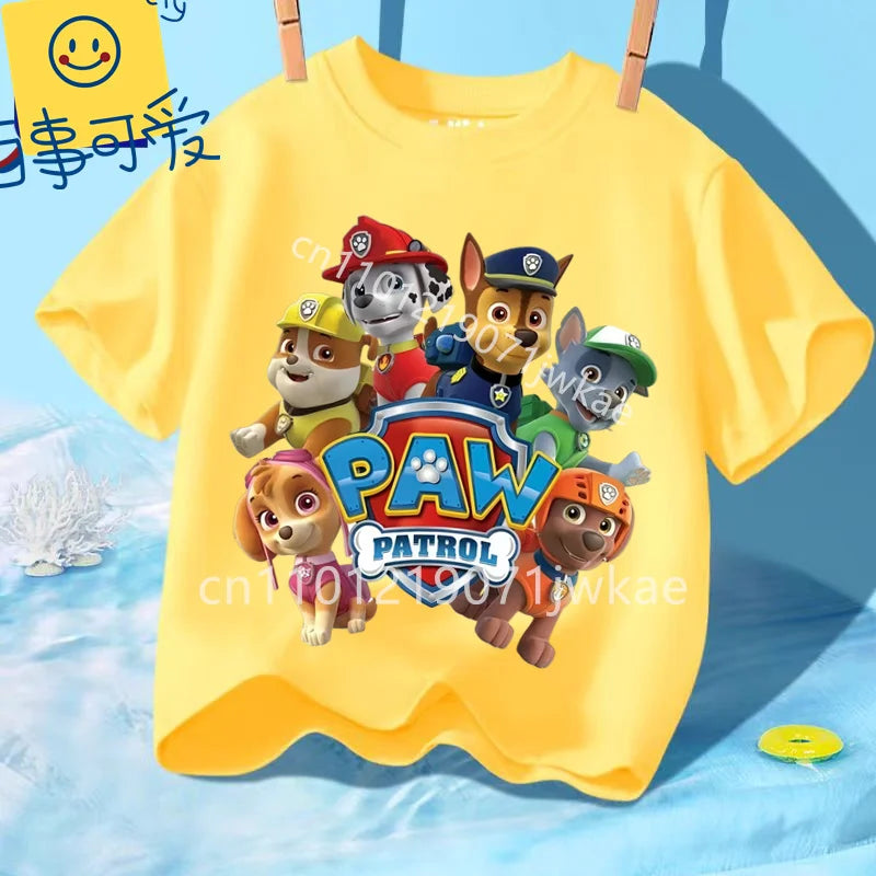 Paw Patrols Girl Boys T Shirt Cartoon Skye Short Sleeve Tops Summer Kids Korean Clothes Baby Casual Tees Cute Birthdays Gifts