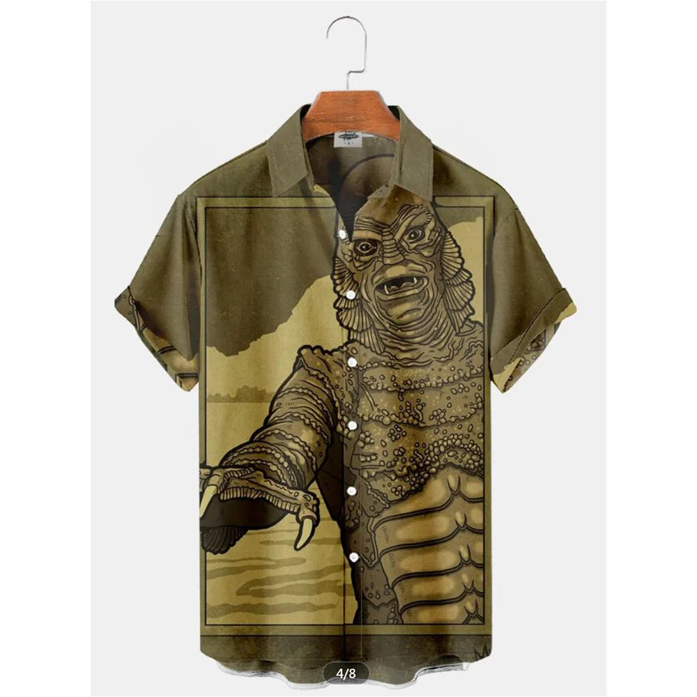 Retro Movie Character Shirt - Casual Summer Short Sleeve Hawaiian Top for Men