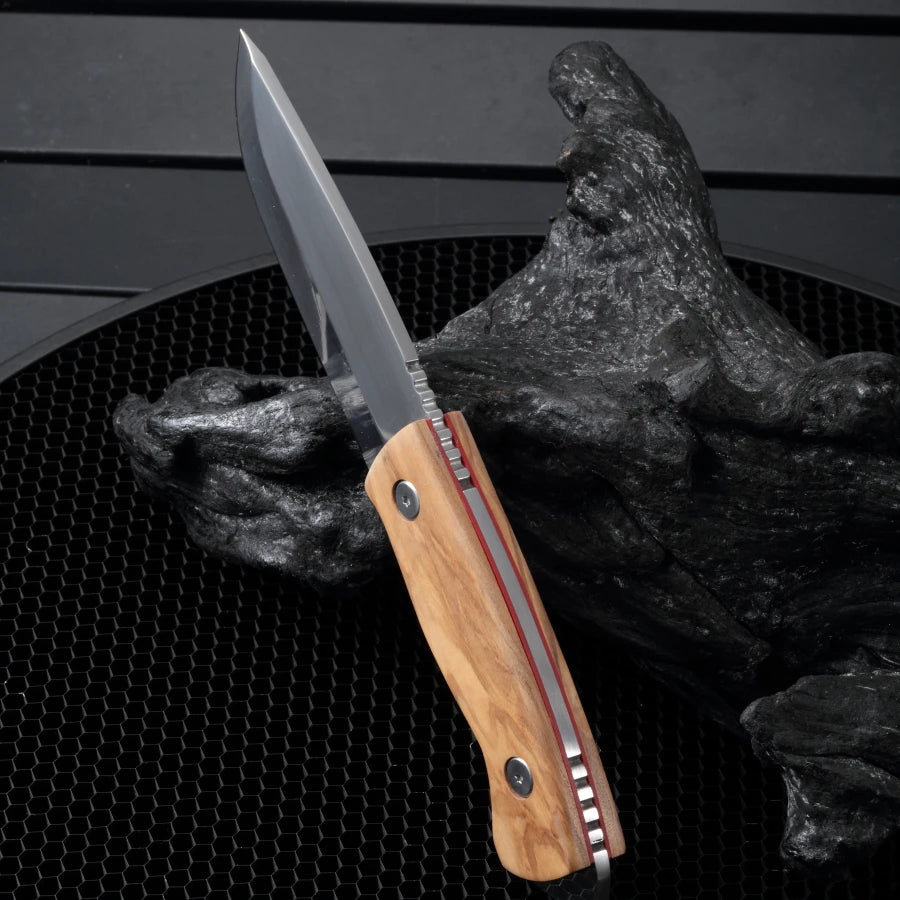 High-Density Stainless Steel Fruit Meat Knife - Olive Wood Handle