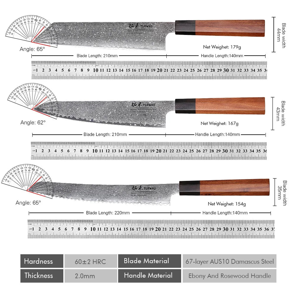 Damascus Steel Japanese Chef Knife - Hand Forged Santoku Sashimi Blade