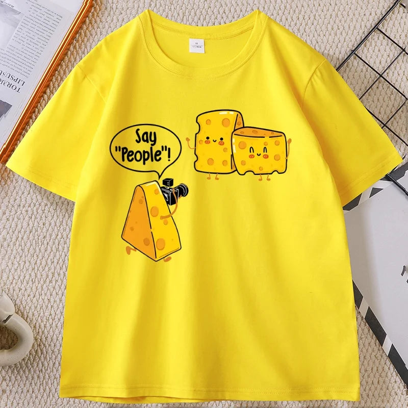 Funny Cute Cheese Print T Shirt Men Women Cuasal Cotton Short Sleeve Round Neck Tshirt Streetwear Loose Soft T-shirt Clothing