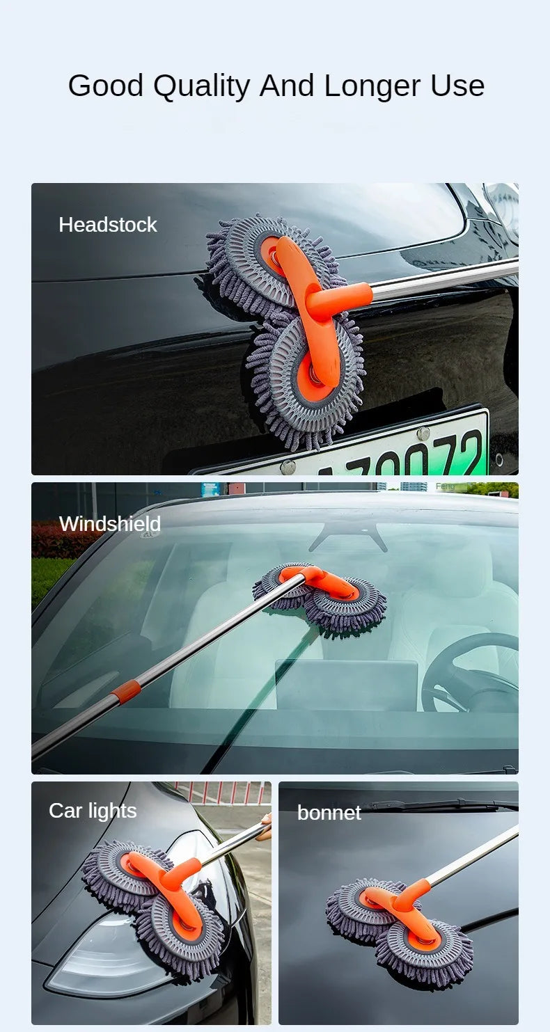 Telescopic Car Cleaning Mop - Chenille Double Brush Head for Roof Window