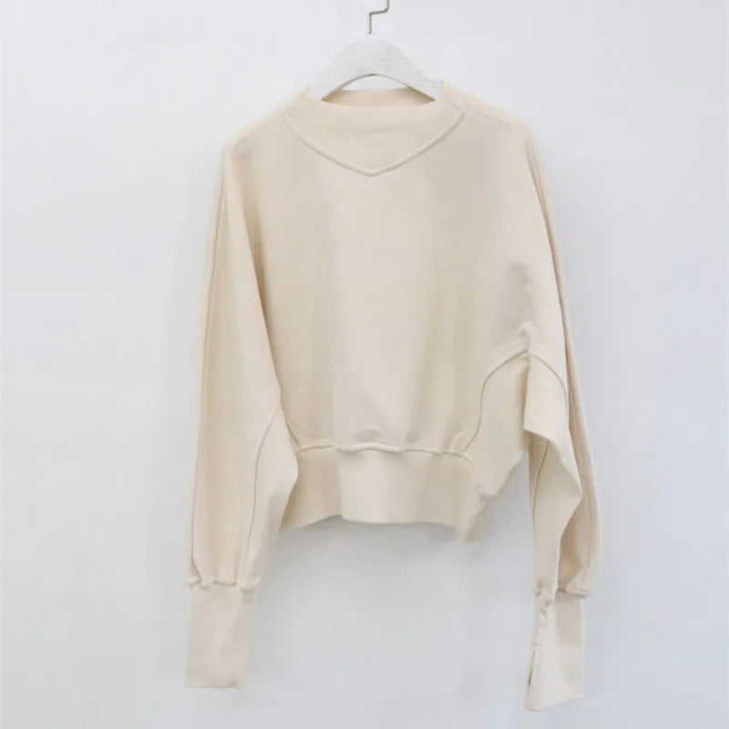 Fashion Waist Cinched Cropped Sweatshirts Women Autumn Harajuku Casual Oversized Pullover Lady Gray Long Sleeve Crewneck Hoodies
