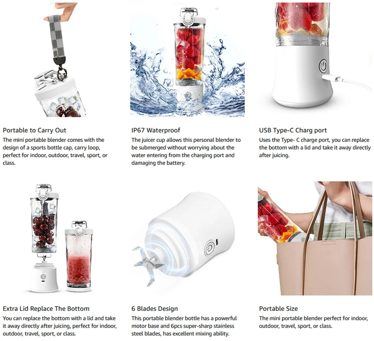 Portable 600ML Blender - USB Rechargeable Mini Juicer for Smoothies