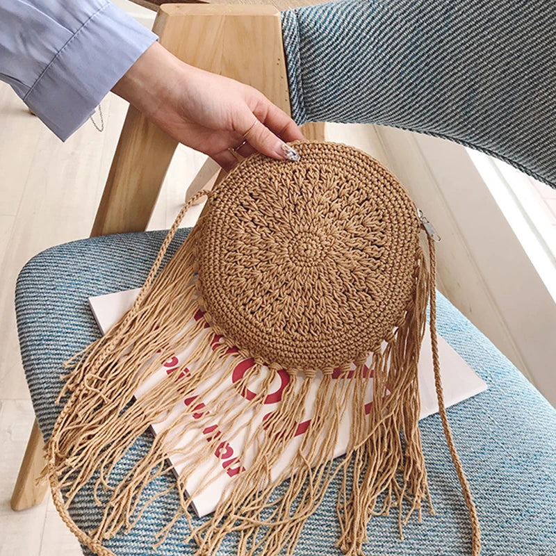 Handmade Cotton Crossbody Bag - Vintage Tassel Shoulder Messenger for Women Summer Beach Handbag 2023