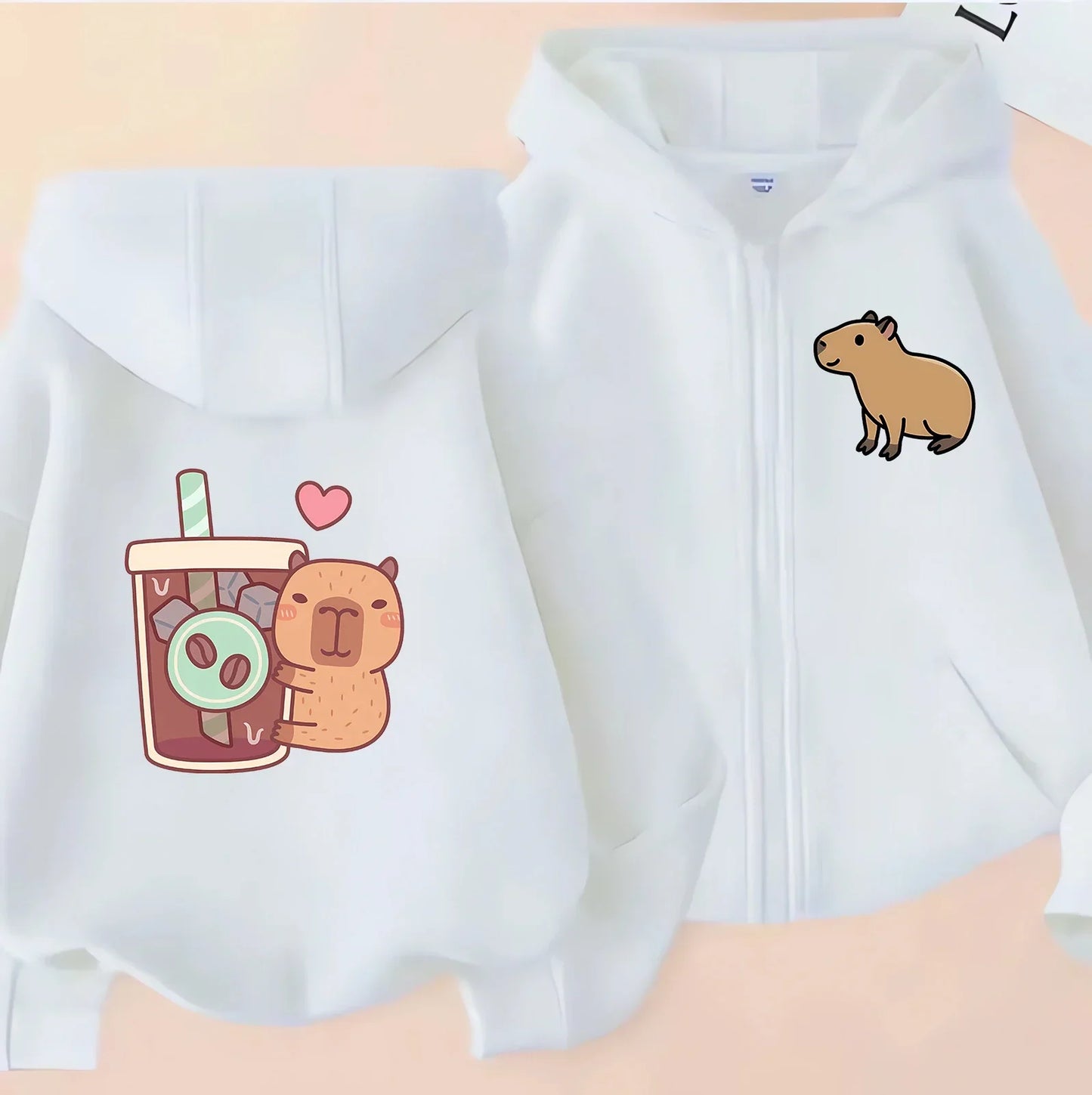 Kawaii Capybara Zip Up Hoodie - Childrens Manga Sweatshirt for Kids - ZOOMNSTORE