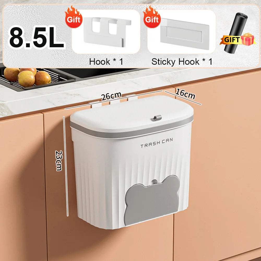 Wall Mounted Kitchen Trash Can - 8512L Bathroom Wastebasket with Lid for Under Sink Composting