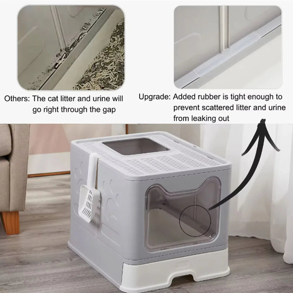 Foldable Cat Litter Box - Drawer Design with Scooper for Easy Cleanup - ZOOMNSTORE