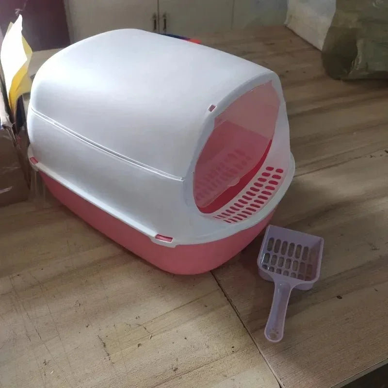 Semi-Enclosed Cat Litter Box - Splashproof Kitty Toilet Tray - ZOOMNSTORE