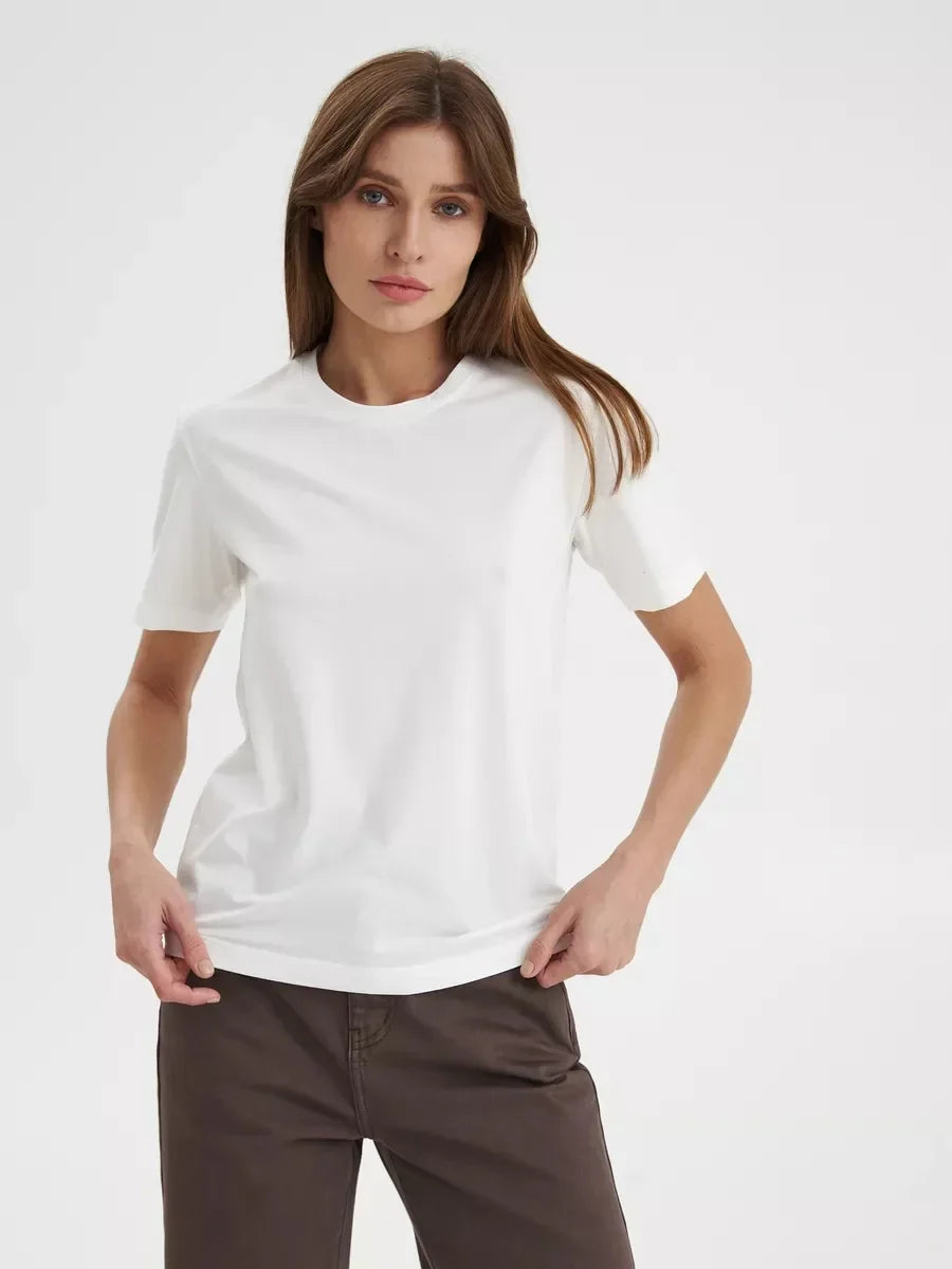 Cotton Summer Womens T-Shirt - Short Sleeve Loose Basic Top - ZOOMNSTORE