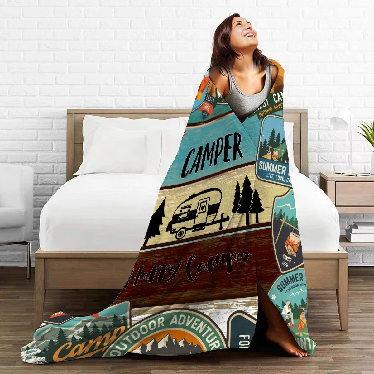 Camper Forest Pattern Blanket - Plush Travel Sofa Throw - ZOOMNSTORE