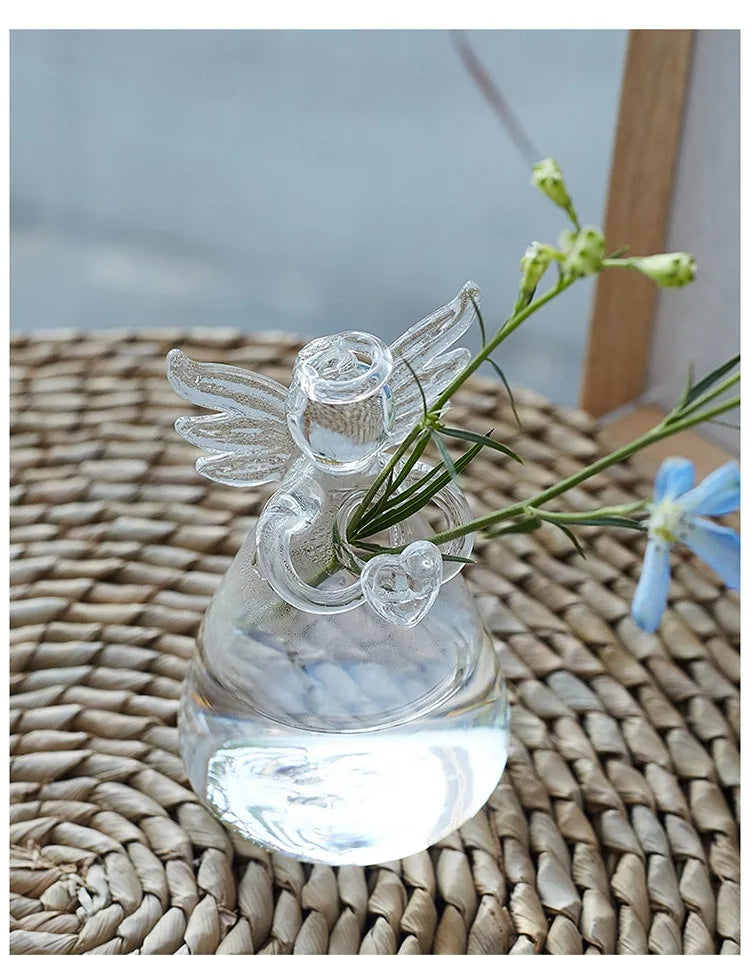 Handmade Angel Glass Vase - Mini Crystal Tabletop Decor for Home Office Wedding Gift - ZOOMNSTORE