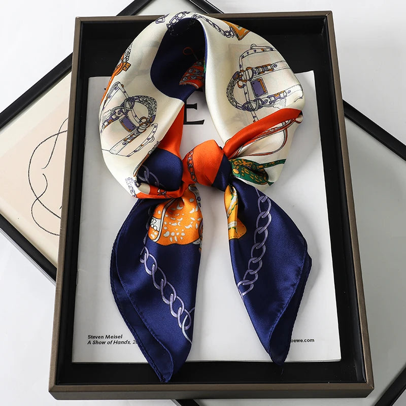 Luxury Silk Cat Print Scarf - Womens Neck Hair Tie Bandana Foulard 70cm