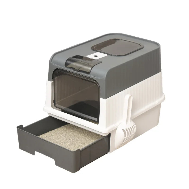 Large Foldable Cat Litter Box with Scoop - Odor Control Easy to Clean Front Entry Top Exit - ZOOMNSTORE