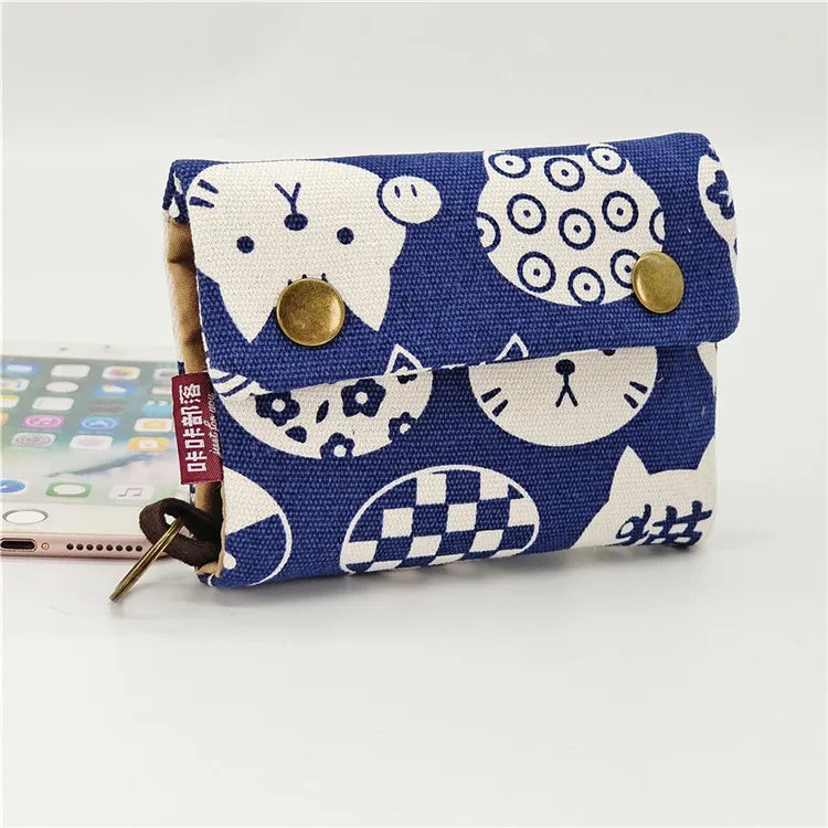 Handmade Three-Fold Fabric Wallet - Multi-Function Zipper Purse for Teens and Adults