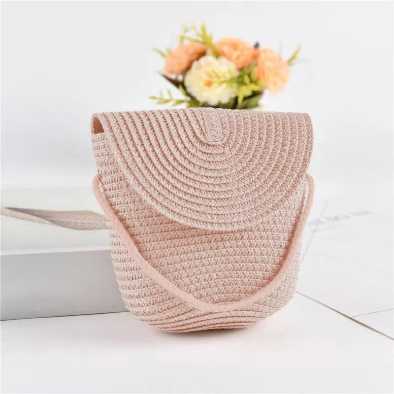 Half Moon Rattan Crossbody Bag - Handmade Woven Straw Beach Bag for Women