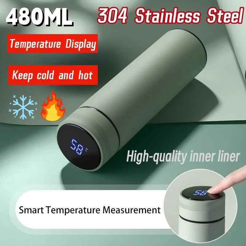 Smart Stainless Steel Water Bottle - 500ml Thermos with Temperature Display Leakproof Vacuum Flask Ideal Coffee Cup Gift - ZOOMNSTORE