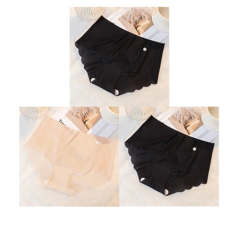 3PCS Women Summer Panties Sexy Lingerie Ice Silk Quick Drying Briefs Female Seamless Solid Color Underpants Cool Panties
