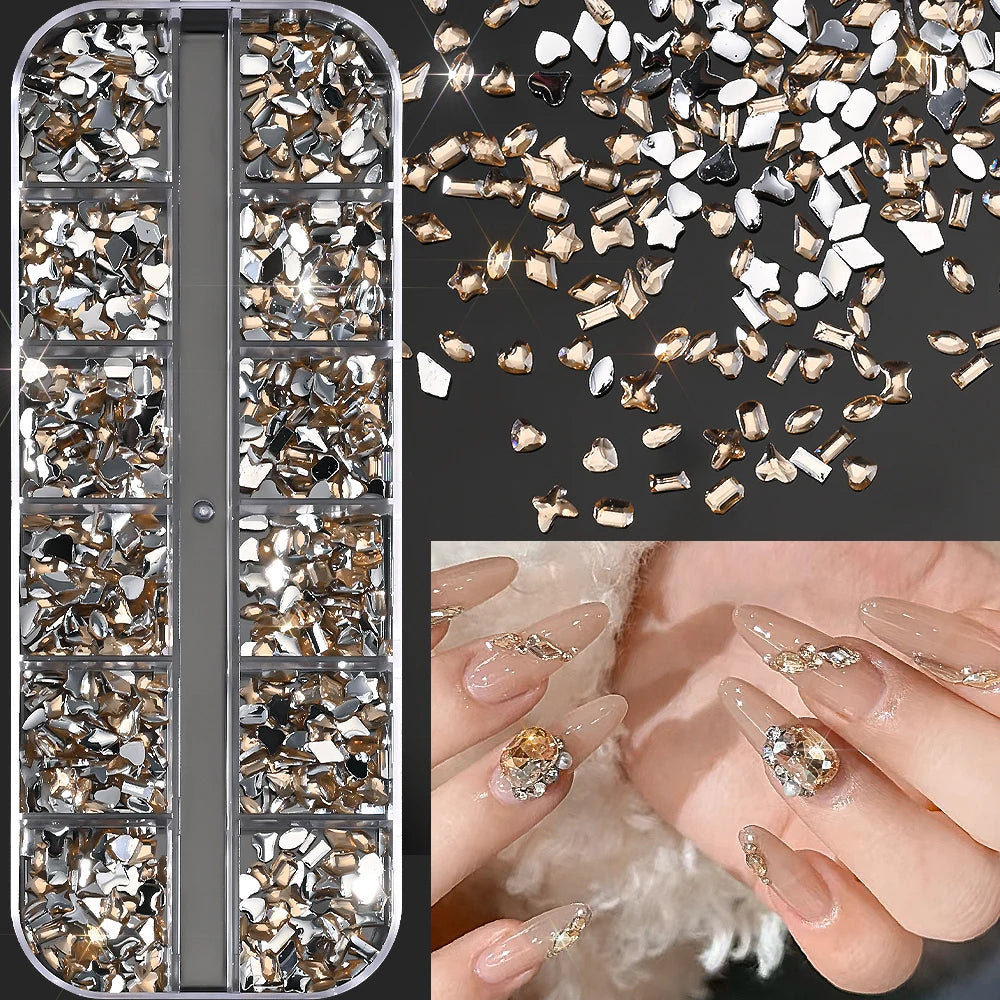 Ocean Gold Nail Art Charms - 3D Shell Seahorse Starfish Pearl Gems Studs