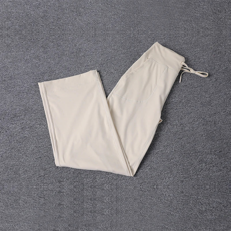 High Quality High-waist Loose Straight-leg Yoga Pants Women's Skin Friendly Nudity Casual Drawstring Quick-dry Gym Bell-bottoms