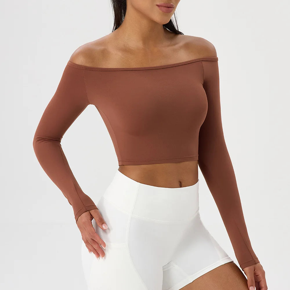 Women's Yoga Shirt - Long Sleeve One Shoulder Tight Fit Workout Top | Quick Drying